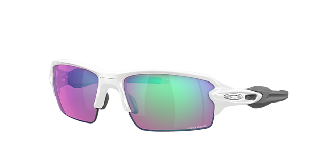 OAKLEY MEN'S OO9271 FLAK 2.0 LOW BRIDGE FIT RECTANGULAR SUNGLASSES, POLISHED WHITE ON GREY/PRIZM GOLF, 61