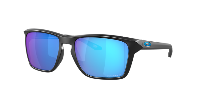 OAKLEY MEN'S OO9448F SYLAS LOW BRIDGE FIT RECTANGULAR SUNGLASSES, MATTE BLACK/PRIZM SAPPHIRE IRIDIUM POLARIZED, 58