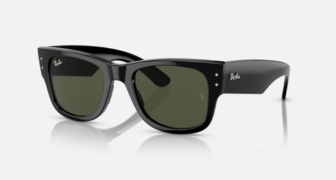 RAYBAN MEGA WAYFARER SUNGLASSES IN POLISHED BLACK/GREEN, 51