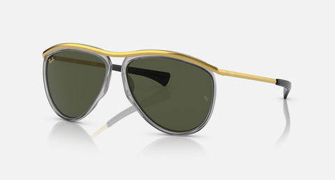 RAY-BAN AVIATOR OLYMPIAN POLISHED TRANSPARENT GREY/GREEN, 59