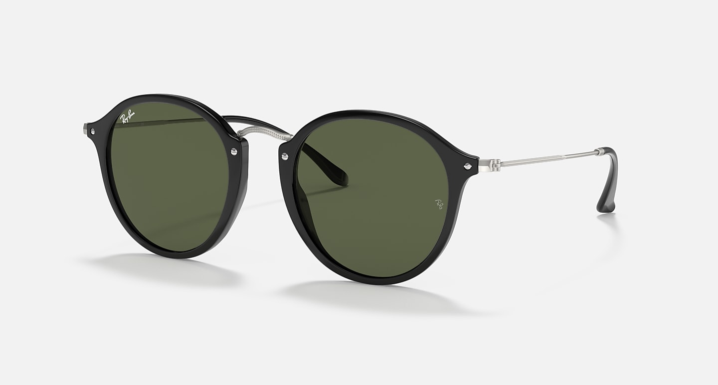 RAY-BAN ROUND FLECK POLISHED BLACK/G-15 GREEN, 49