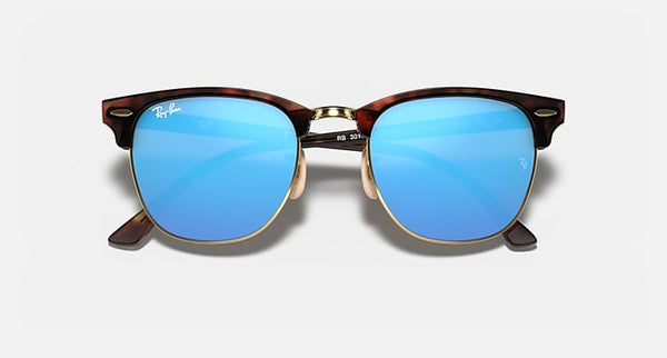 RAY-BAN CLUBMASTER FLASH LENSES in Havana On Gold and Blue Flash 49