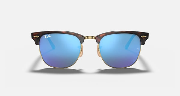 RAY-BAN CLUBMASTER FLASH LENSES in Havana On Gold and Blue Flash 49