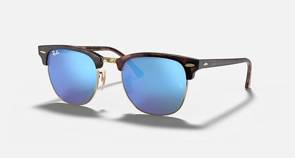 RAY-BAN CLUBMASTER FLASH LENSES in Havana On Gold and Blue Flash 49