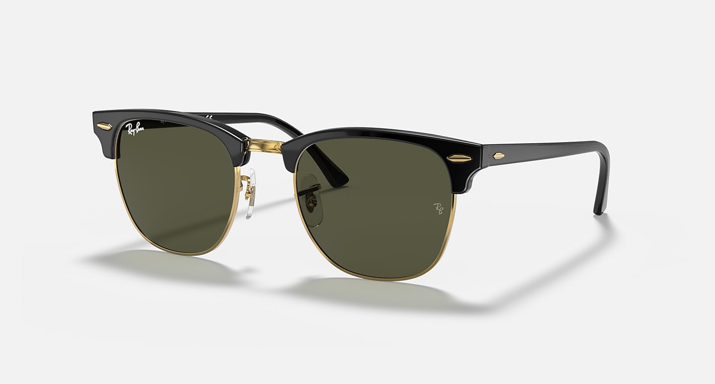 RAY-BAN CLUBMASTER CLASSIC POLISHED BLACK ON GOLD/G-15 GREEN, 49