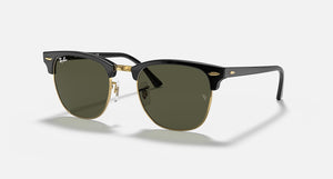 RAY-BAN CLUBMASTER CLASSIC POLISHED BLACK ON GOLD/G-15 GREEN, 55