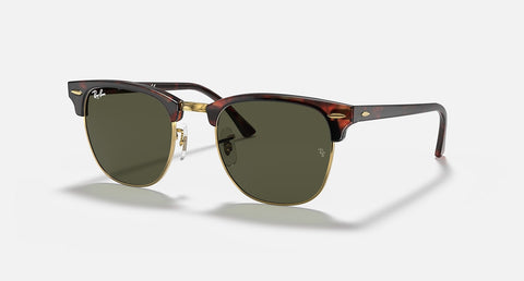 RAY-BAN CLUBMASTER CLASSIC POLISHED TORTOISE ON GOLD/G-15 GREEN, 49