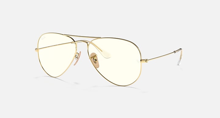 RAY-BAN AVIATOR GRADIENT POLISHED ARISTA GOLD/CLEAR GREY, 55