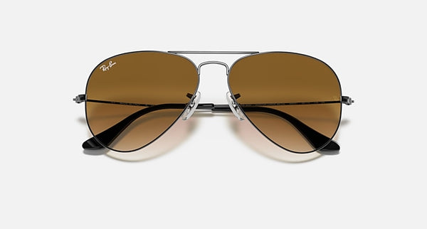 RAY-BAN Aviator Gradient Sunglasses in Gunmetal and Light Brown Gradient 58