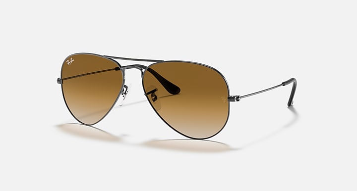 RAY-BAN Aviator Gradient Sunglasses in Gunmetal and Light Brown Gradient 58