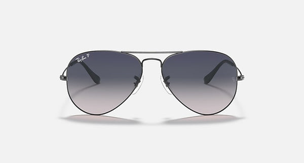 RAY-BAN AVIATOR GRADIANT Polarized Polished Gunmetal/Blue Grey, 55