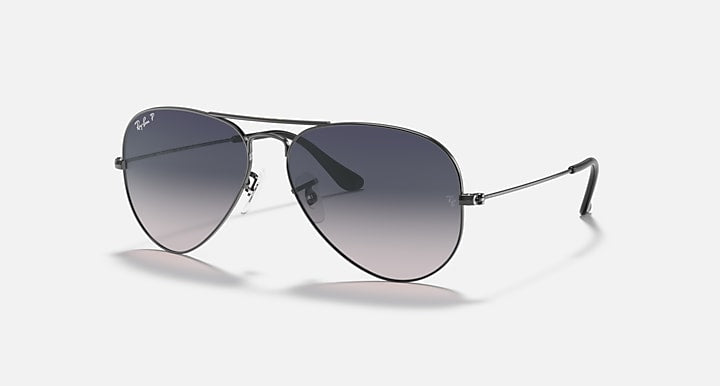 RAY-BAN AVIATOR GRADIANT Polarized Polished Gunmetal/Blue Grey, 55