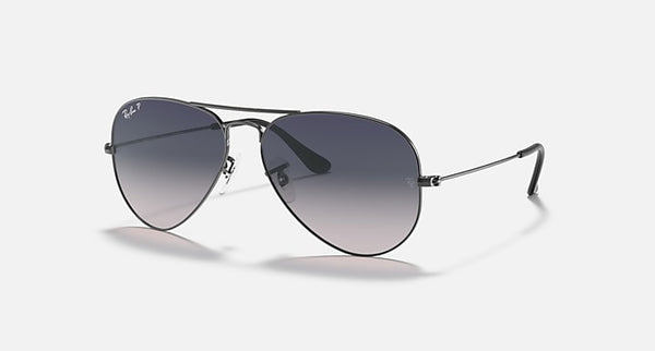 RAY-BAN AVIATOR GRADIANT Polarized Polished Gunmetal/Blue Grey, 55