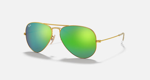 RAY-BAN AVIATOR GRADIENT MATTE GOLD/GREEN FLASH, 58