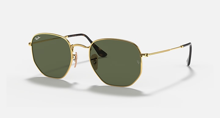 RAY-BAN HEXAGONAL FLAT LENSES POLISHED ARISTA GOLD/G-15 GREEN, 48