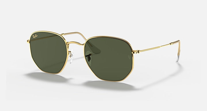 RAY-BAN HEXAGONAL BLUE-LIGHT CLEAR  POLISHED GOLD/G-15 GREEN, 51