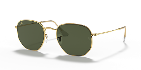 RAY-BAN HEXAGONAL BLUE-LIGHT CLEAR POLISHED GOLD/G-15 GREEN, 54