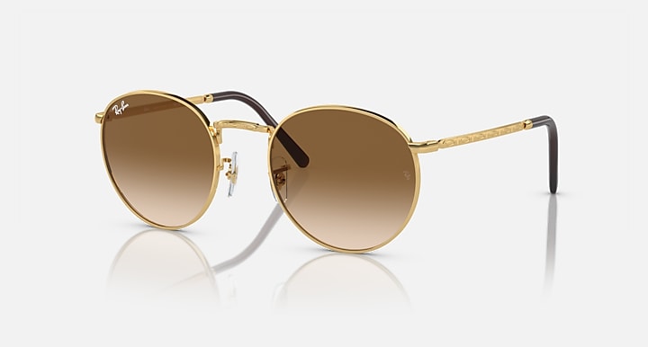 RAY-BAN NEW ROUND POLISHED ARISTA GOLD/LIGHT BROWN, 50