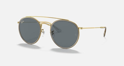 RAY-BAN ROUND DOUBLE BRIDGE POLISHED GOLD/BLUE/GREY, 51