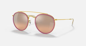 RAY-BAN ROUND DOUBLE BRIDGE POLISHED GOLD/PINK MIRROR GRADIENT GREY, 51