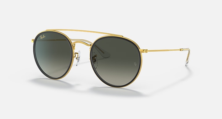 RAY-BAN ROUND DOUBLE BRIDGE POLISHED GOLD/GRADIENT GREY, 51