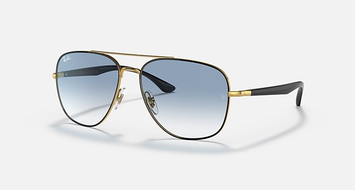 RAY-BAN RB3683 POLISHED BLACK ON GOLD/BLUE, 56