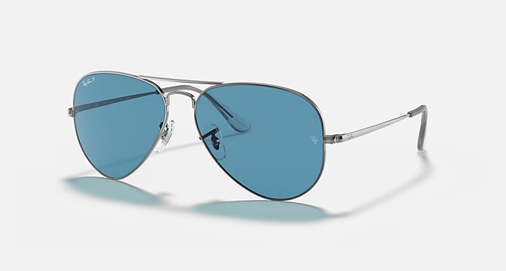 RAY-BAN AVIATOR METAL II POLISHED GUNMETAL/BLUE, 62