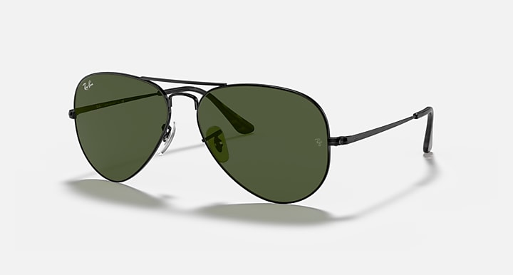 RAY-BAN AVIATOR METAL II POLISHED BLACK/G-15 GREEN, 55