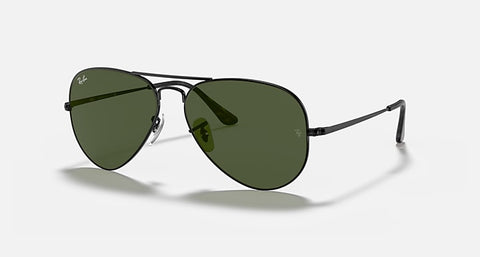 RAY-BAN AVIATOR METAL II POLISHED BLACK/G-15 GREEN, 58