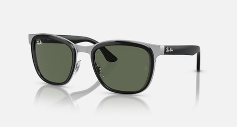 RAY-BAN CLYDE POLISHED BLACK ON SILVER/DARK GREEN, 53