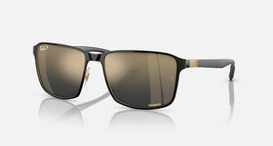 RAY-BAN BLACK ON GOLD METAL FRAME AND BLUE/GOLD LENSES, 59