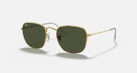 RAY-BAN FRANK SUNGLASSES WITH GOLD METAL FRAME AND G-15 GREEN LENSES, 51