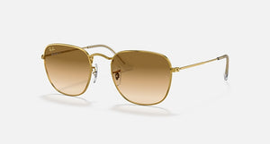 RAY-BAN FRANK LEGEND GOLD SUNGLASSES WITH GOLD METAL FRAME AND LIGHT BROWN GRADIENT LENSES, 51