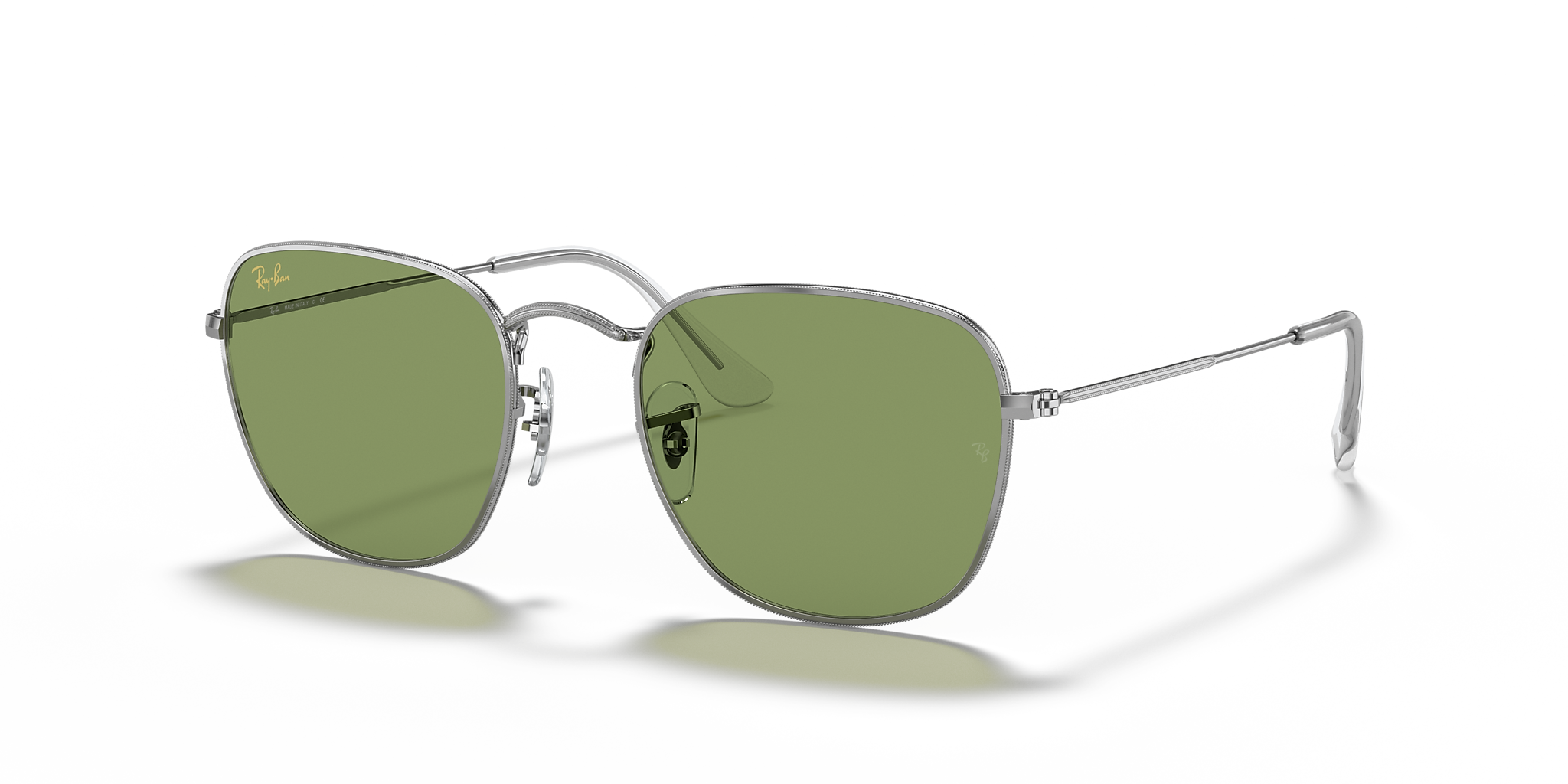 RAY-BAN FRANK LEGEND GOLD FRAME POLISHED SILVER, LENSES BOTTLE GREEN, 52