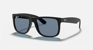 RAY-BAN JUSTIN CLASSIC MATTE RUBBER BLACK/BLUE, 55