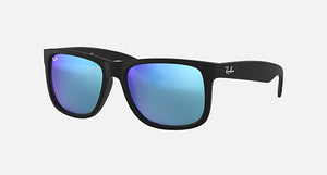 RAY-BAN JUSTIN COLOR MIX MATTE RUBBER BLACK/BLUE MIRROR, 55