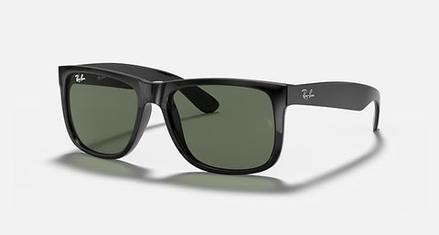 RAY-BAN JUSTIN CLASSIC POLISHED BLACK/DARK GREEN, 55