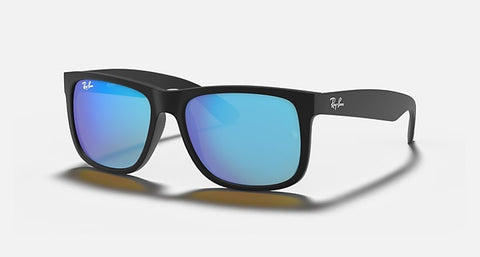 RAY-BAN JUSTIN COLOR MIX MATTE RUBBER BLACK/BLUE MIRROR, 55