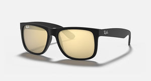 RAY-BAN JUSTIN COLOR MIX MATTE RUBBER BLACK/GOLD MIRROR, 55