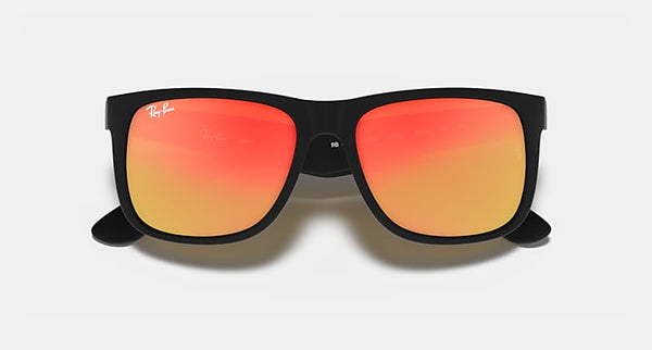 RAY-BAN JUSTIN Color Mix Sunglasses in Rubber Black/ Brown Mirror Orange 51