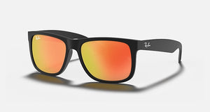 RAY-BAN JUSTIN COLOR MIX MATTE RUBBER BLACK/RED MIRROR, 55