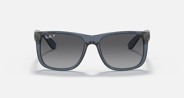 RAY-BAN JUSTIN RECTANGULAR SUNGLASSES, TRANSPARENT BLUE/POLARIZED GREY GRADIENT, RB4165 54