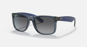 RAY-BAN JUSTIN RECTANGULAR SUNGLASSES, TRANSPARENT BLUE/POLARIZED GREY GRADIENT, RB4165 54