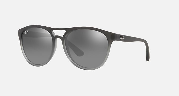 RAY-BAN BRAD POLISHED RUBBER GREY ON CLEAR GREY/GREY MIRROR SILVER GRADIENT, 58