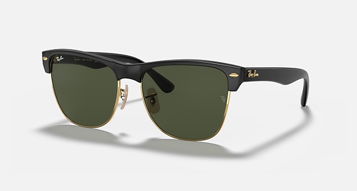 RAY-BAN CLUBMASTER OVERSIZED MATTE BLACK ON GOLD/G-15 GREEN, 57