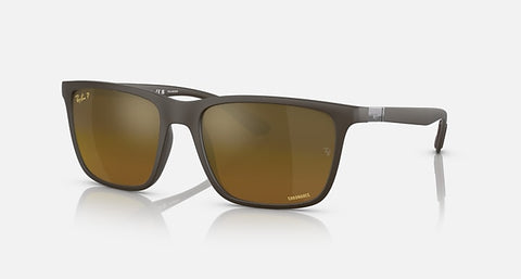 RAY-BAN RB4385 MATTE BROWN/BROWN/GOLD CHROMANCE, 58