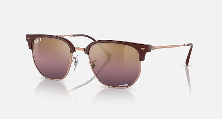 "RAY-BAN NEW CLUBMASTER POLISHED BORDEAUX ON ROSE GOLD/GOLD/RED CHROMANCE, 51