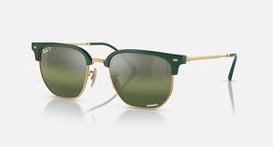 RAY-BAN NEW CLUBMASTER POLISHED GREEN ON GOLD/SILVER/GREEN CHROMANCE, 51