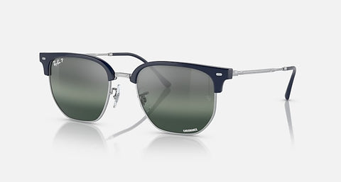 RAY-BAN NEW CLUBMASTER POLISHED BLUE ON SILVER/SILVER/BLUE CHROMANCE, 51