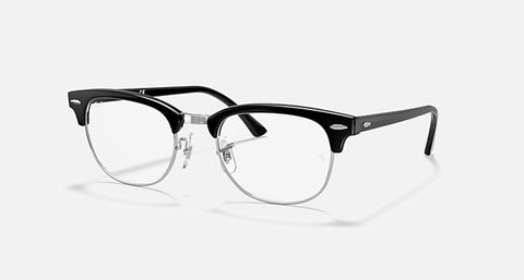 RAY-BAN CLUBMASTER OPTICS POLISHED BLACK ON SILVER, 51